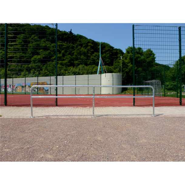 Protective railing | Steel tube  48 mm | Fixed postfor casting in concrete | End post | hot-dip galvanized and white coatedwith red reflecting stripes